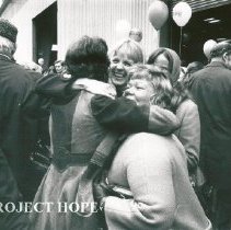 SS HOPE arriving in Baltimore from Natal. Ann Ledford and unknown.